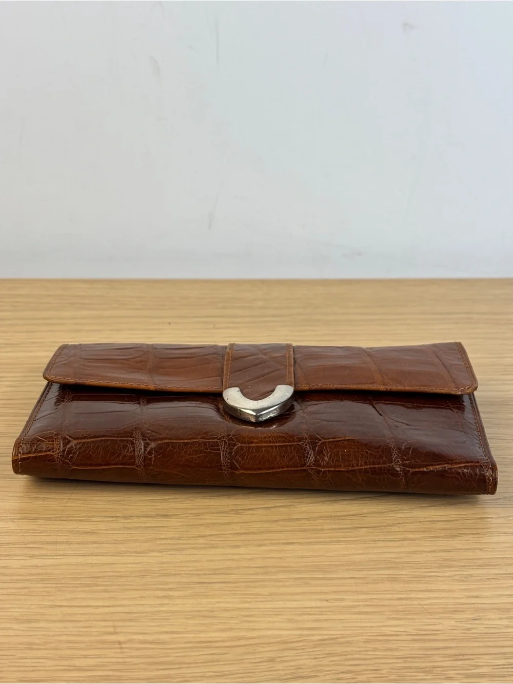 Vintage Y2K Croc-Embossed Brown‎ Fossil Continental Clutch Wallet NEW!